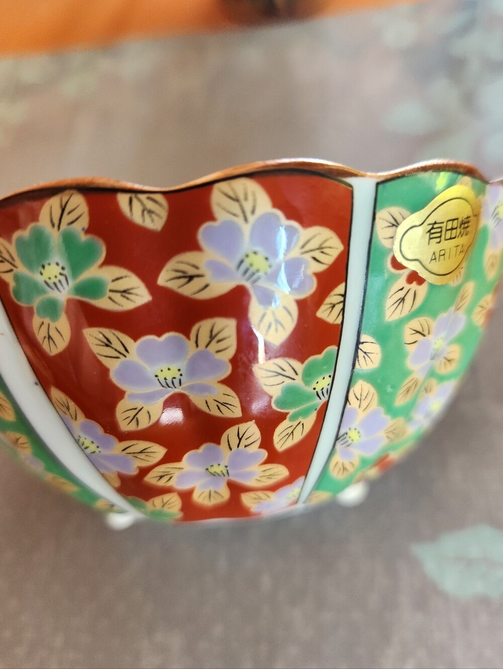 Vtg ARITA JAPAN Footed NUTS Candy FOOD Jinshi Kiln Floral Enamel DISH Bowl 2.5×5